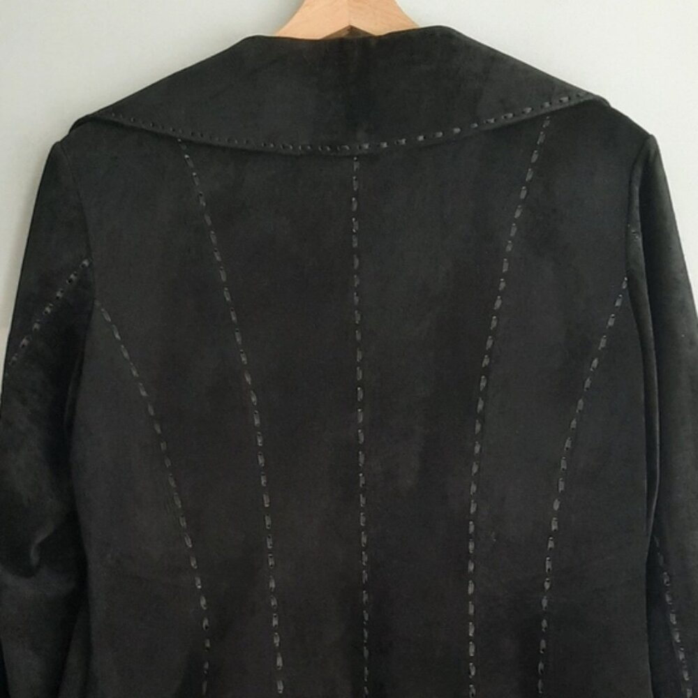 DANIER Genuine Suede Leather Jacket Blazer Button Front Sheer Hem Black Sz M - Picture 7 of 15